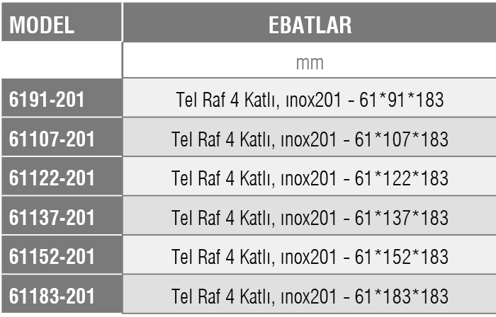 61-201 – Tel İstif Rafı /201